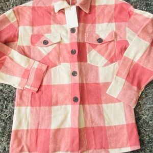 Plaid Button-Up Shirt - Pink and Cream